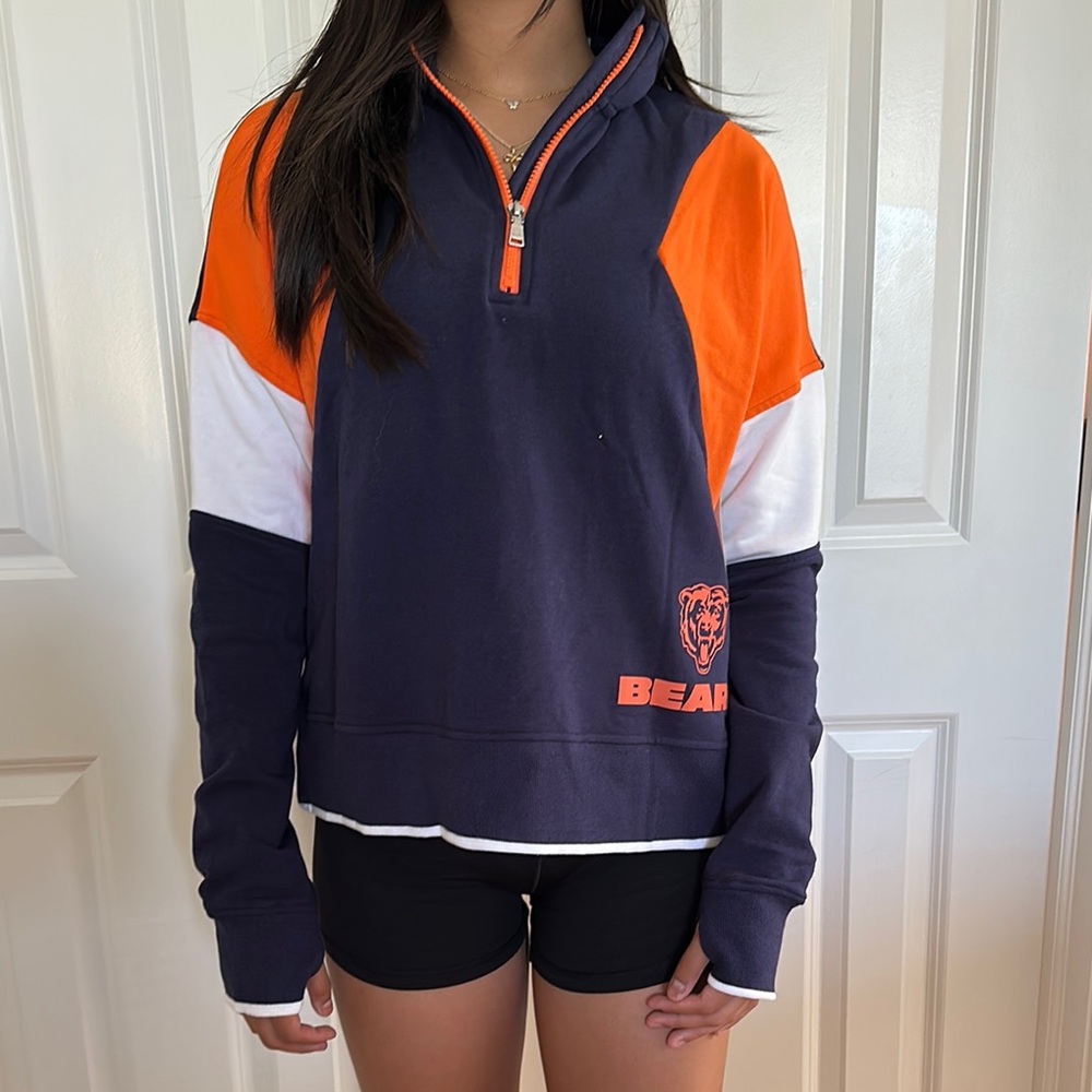 Women's Navy and Orange Quarter-Zip Sweater